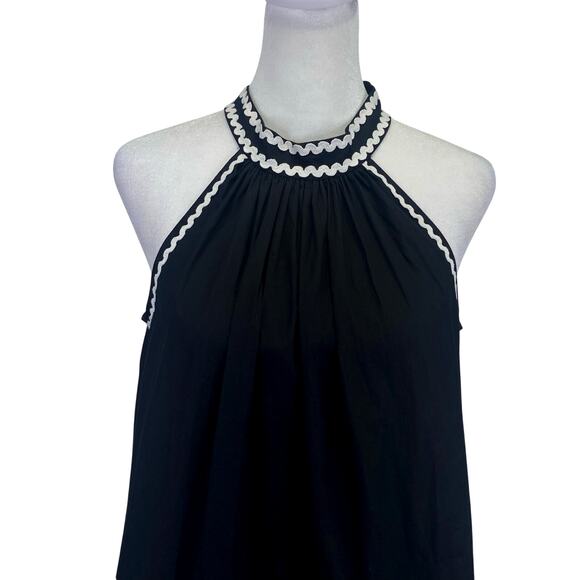 CELINA MOON Nawari Ric Rac Mini Dress Sz S Black Tiered Ruffle Halter Tuckernuck - Picture 12 of 15